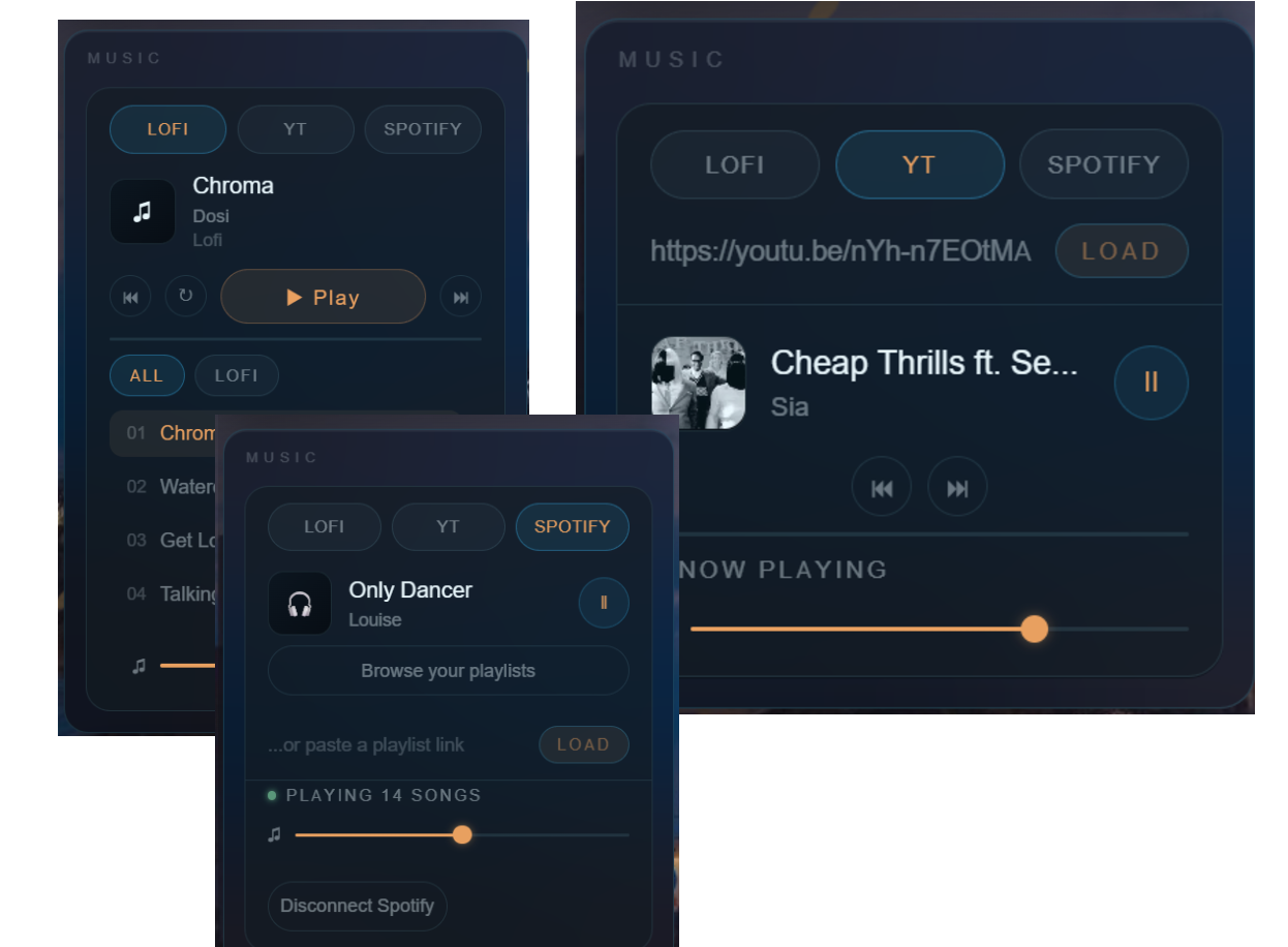 Music card with Spotify and YouTube
